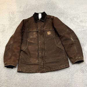 Carhartt Jacket Mens Medium Brown C26 DKB Canvas Chore Arctic Work Wear Adult